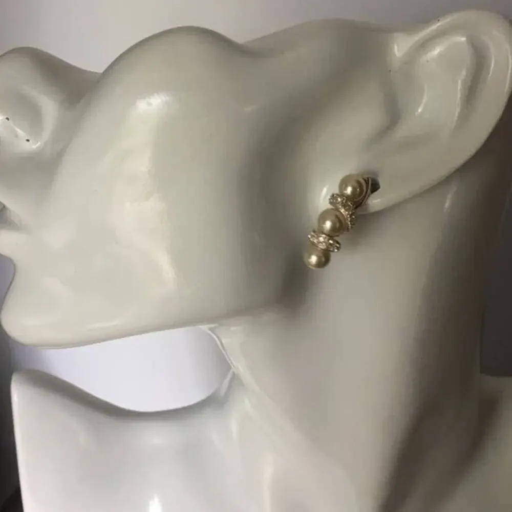 Faux pearl and rhinestone post earrings